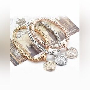 3pcs Tree Detail Heart  Charm Bracelets Set